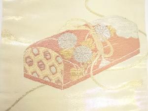 アンティーク　文箱に菊模様織り出し開き名古屋帯（額縁仕立て）